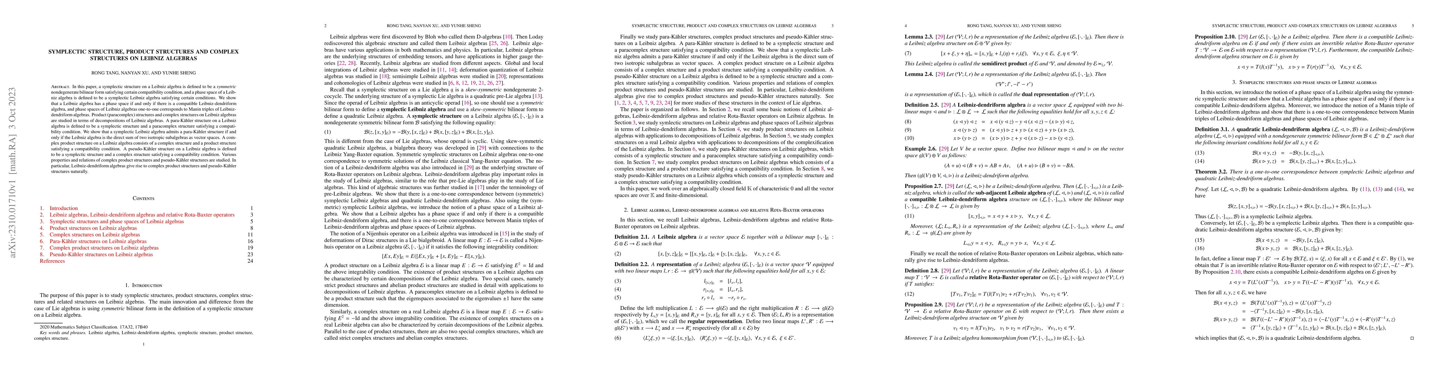 Thumbnail for Symplectic structure, product structures and complex structures on
  Leibniz algebras