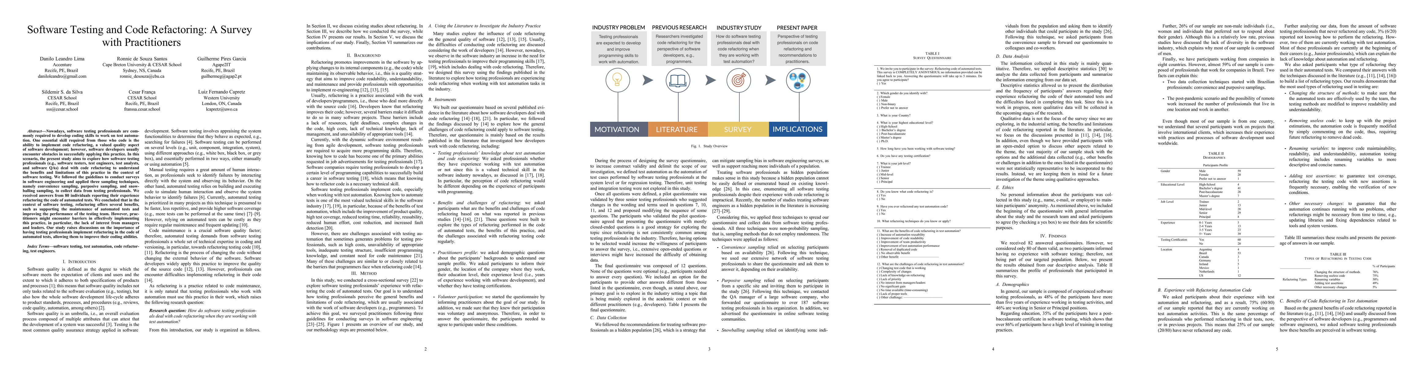 Thumbnail for Software Testing and Code Refactoring: A Survey with Practitioners