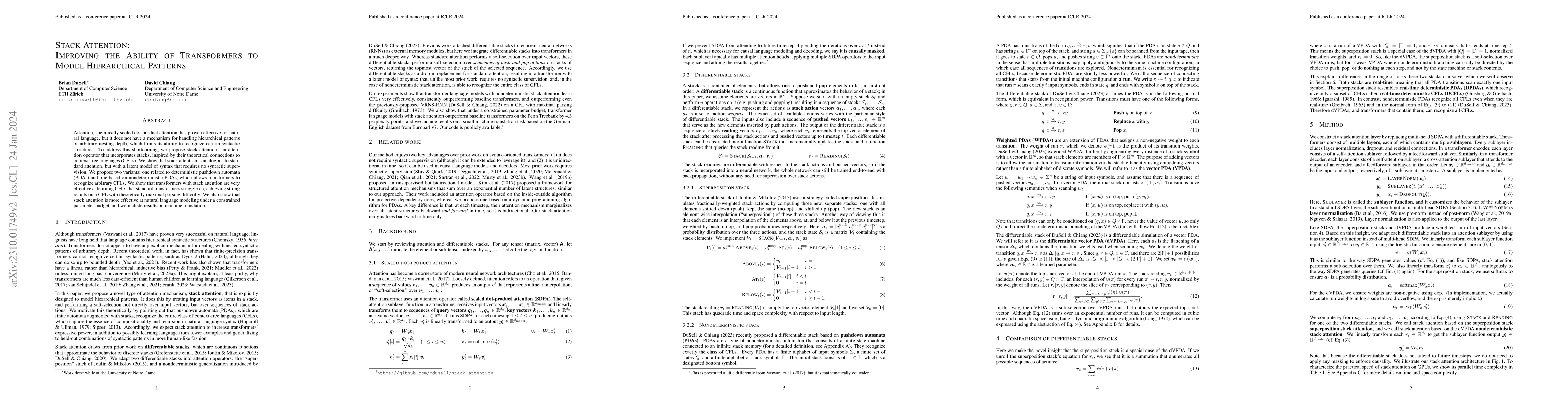Thumbnail for Stack Attention: Improving the Ability of Transformers to Model
  Hierarchical Patterns