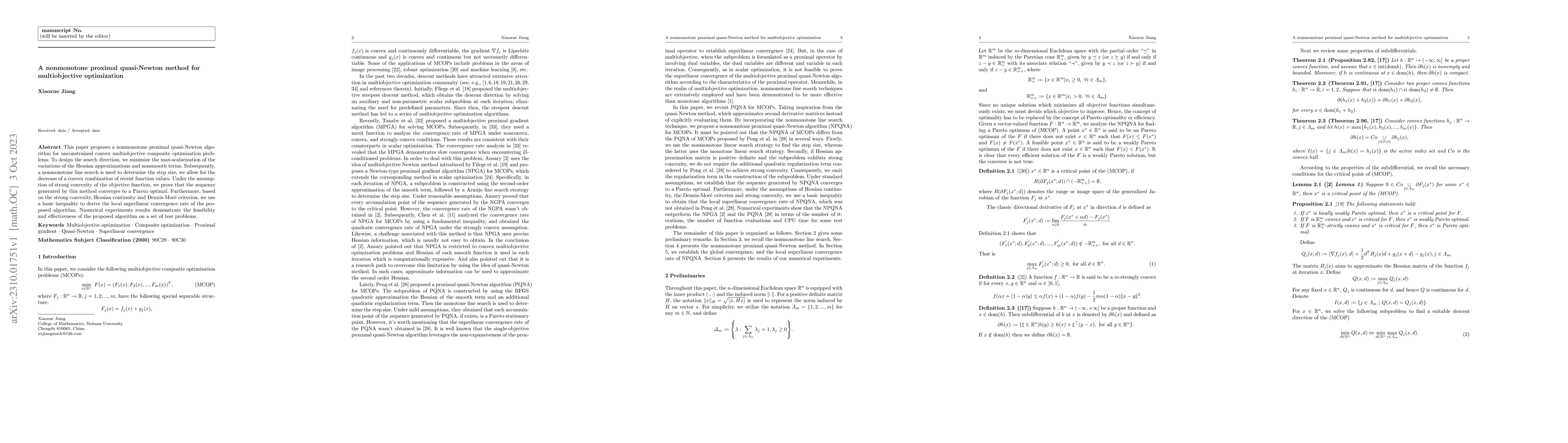 Thumbnail for A nonmonotone proximal quasi-Newton method for multiobjective
  optimization