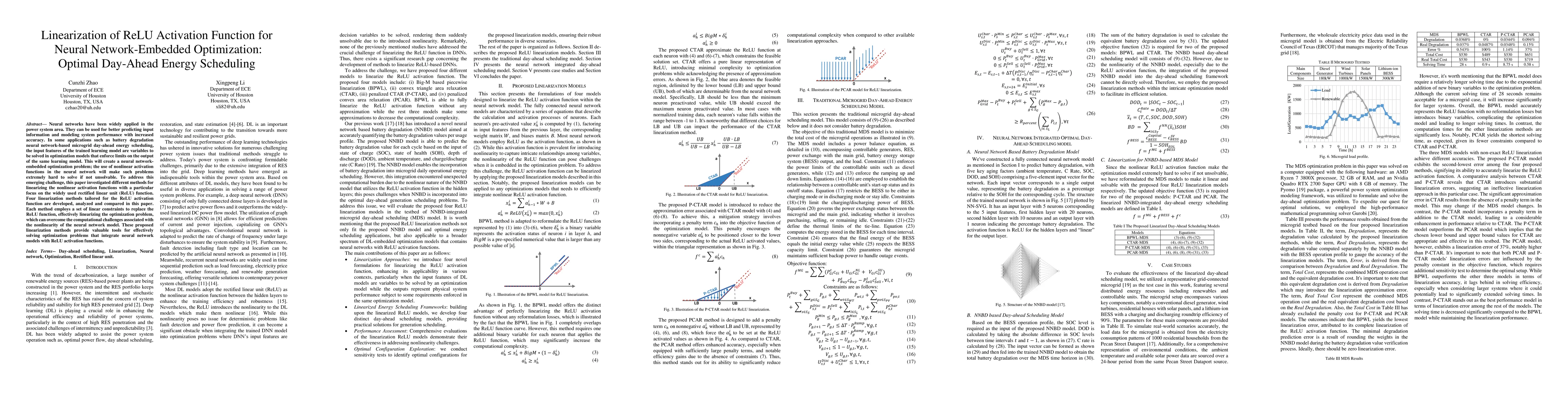 Thumbnail for Linearization of ReLU Activation Function for Neural Network-Embedded
  Optimization:Optimal Day-Ahead Energy Scheduling