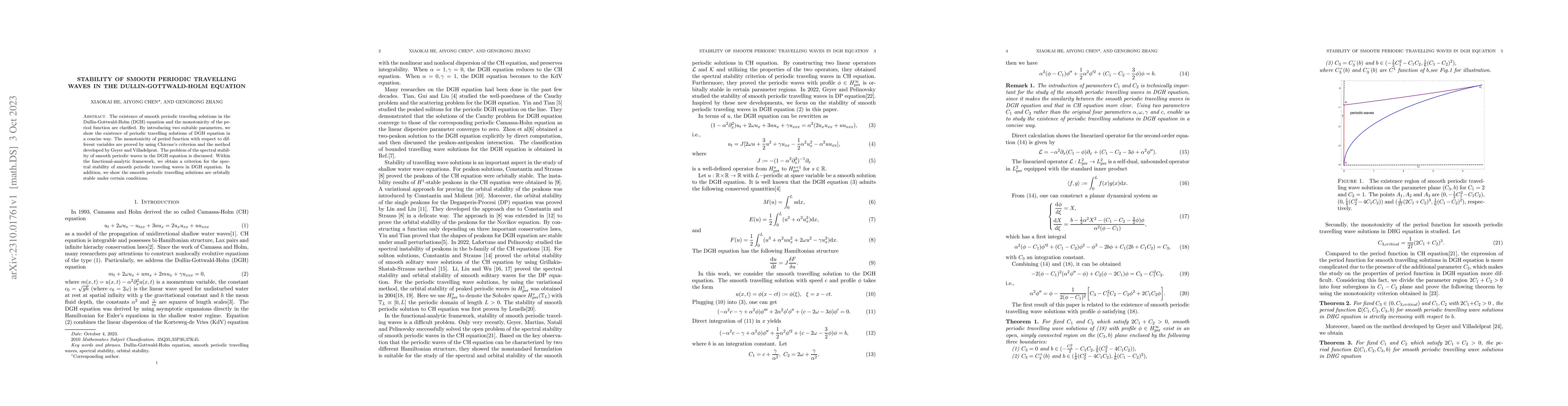 Thumbnail for Stability of smooth periodic travelling waves in the
  Dullin-Gottwald-Holm equation