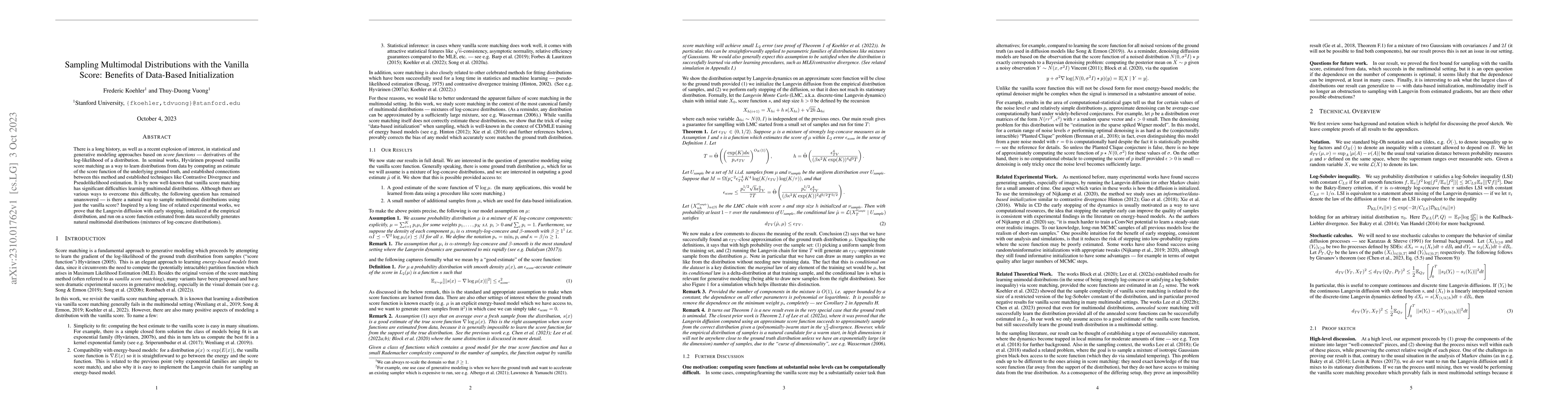 Thumbnail for Sampling Multimodal Distributions with the Vanilla Score: Benefits of
  Data-Based Initialization