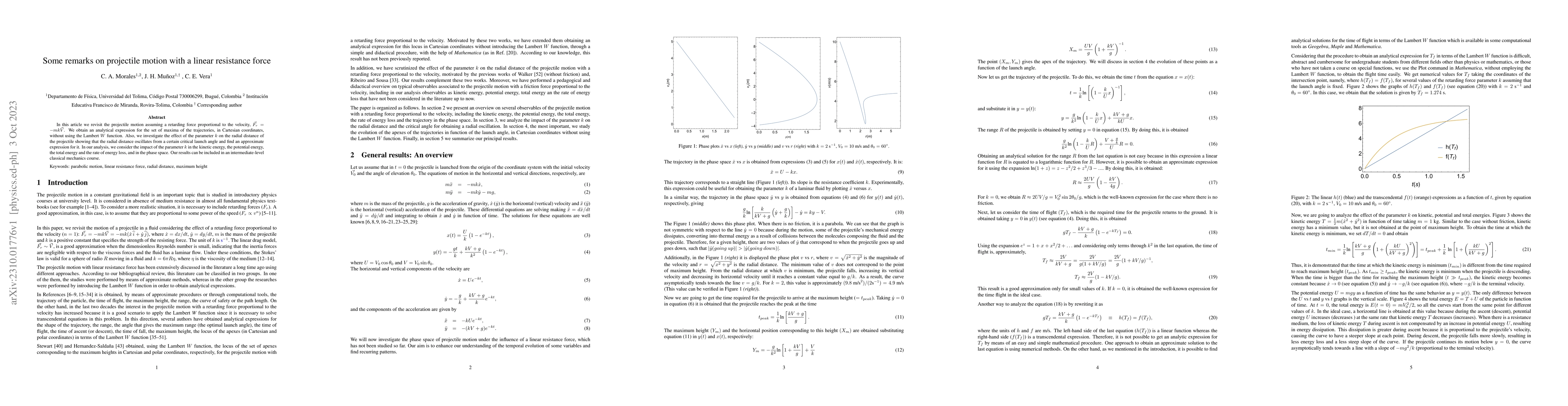 Thumbnail for Some remarks on projectile motion with a linear resistance force