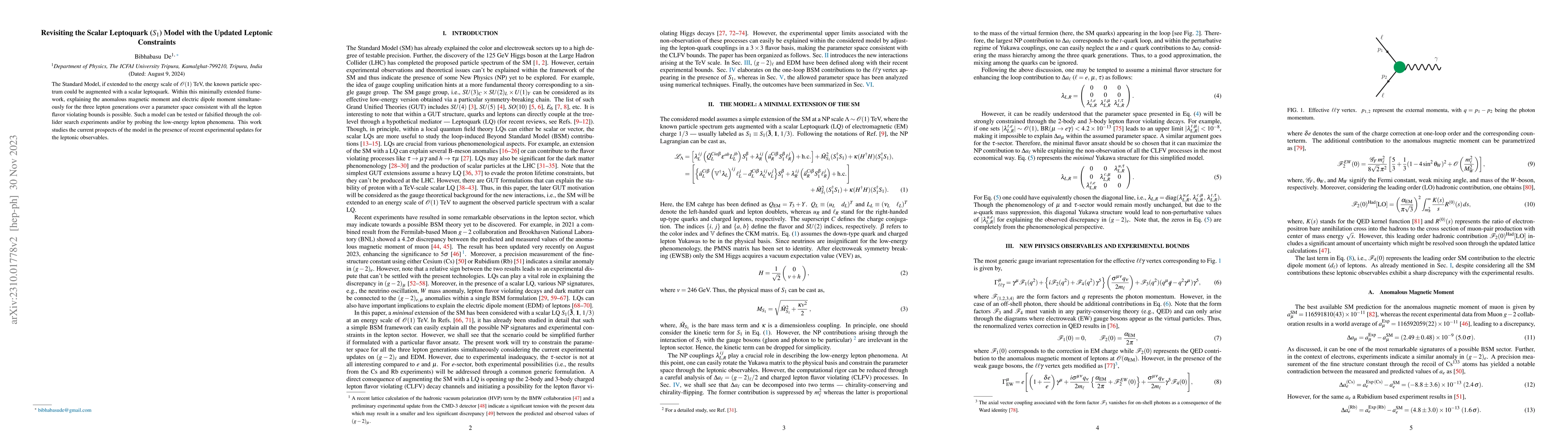 Thumbnail for Revisiting the Scalar Leptoquark ($S_1$) Model with the Updated Leptonic
  Constraints