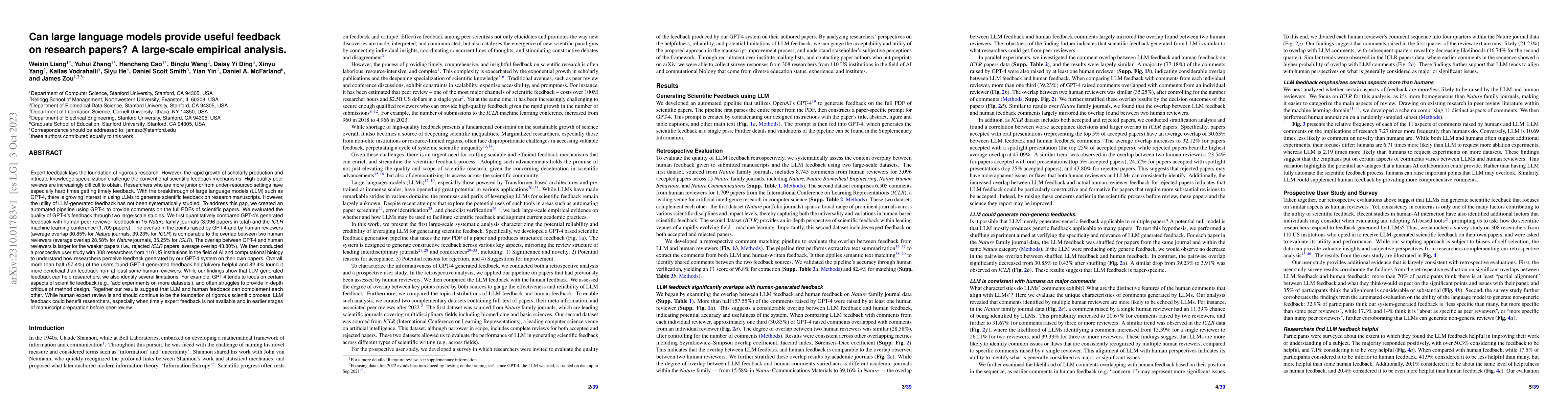 Thumbnail for Can large language models provide useful feedback on research papers? A
  large-scale empirical analysis