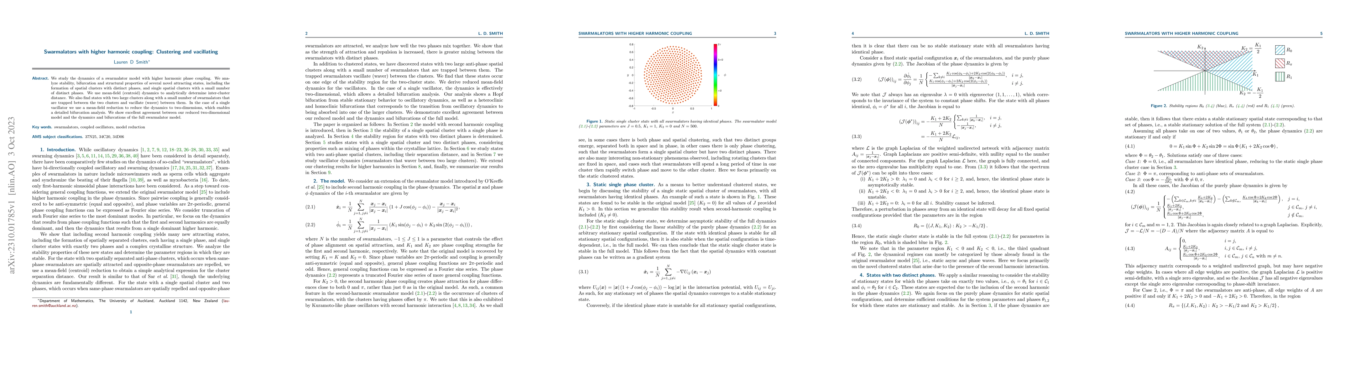 Thumbnail for Swarmalators with higher harmonic coupling: Clustering and vacillating