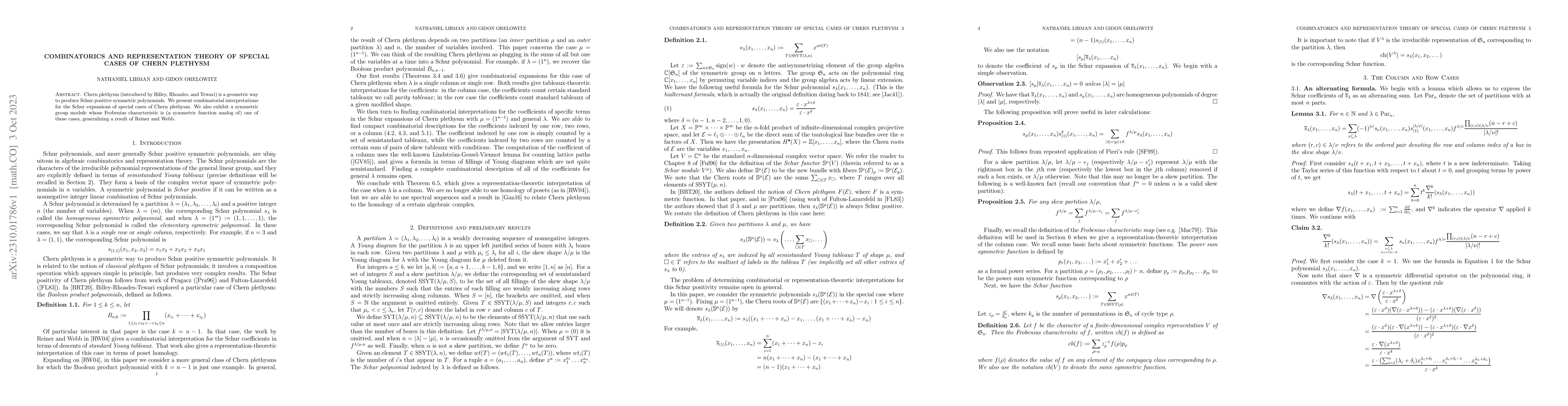 Thumbnail for Combinatorics and Representation Theory of Special Cases of Chern
  Plethysm