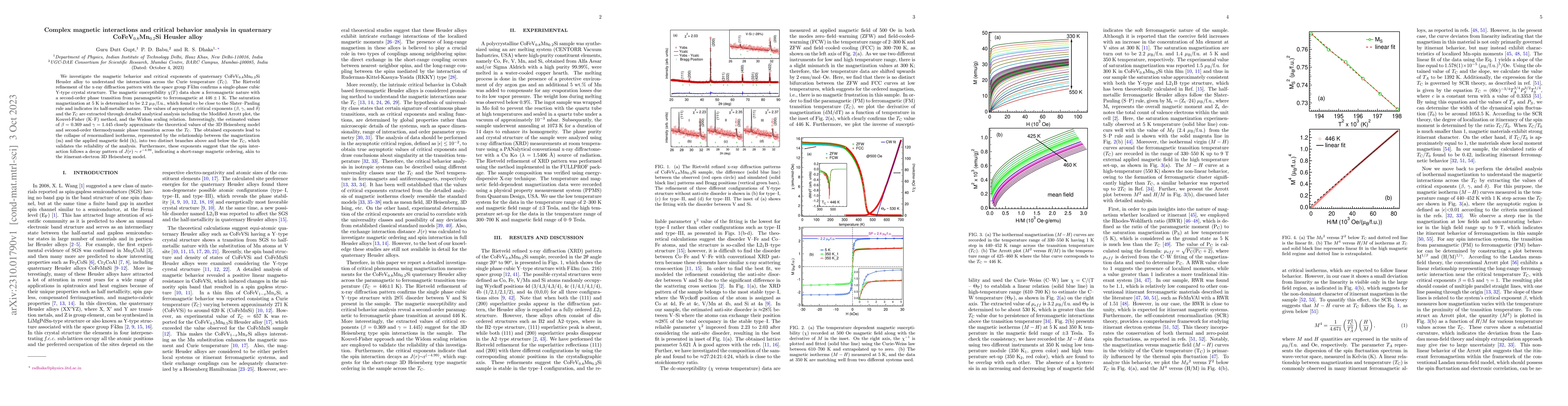 Thumbnail for Complex magnetic interactions and critical behavior analysis in
  quaternary CoFeV$_{0.8}$Mn$_{0.2}$Si Heusler alloy