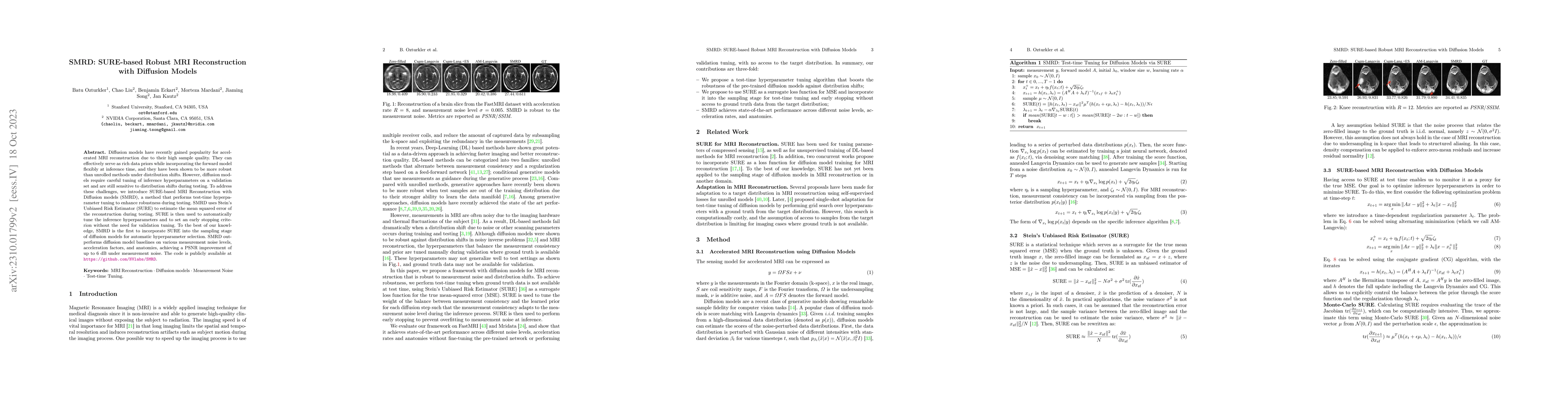 Thumbnail for SMRD: SURE-based Robust MRI Reconstruction with Diffusion Models