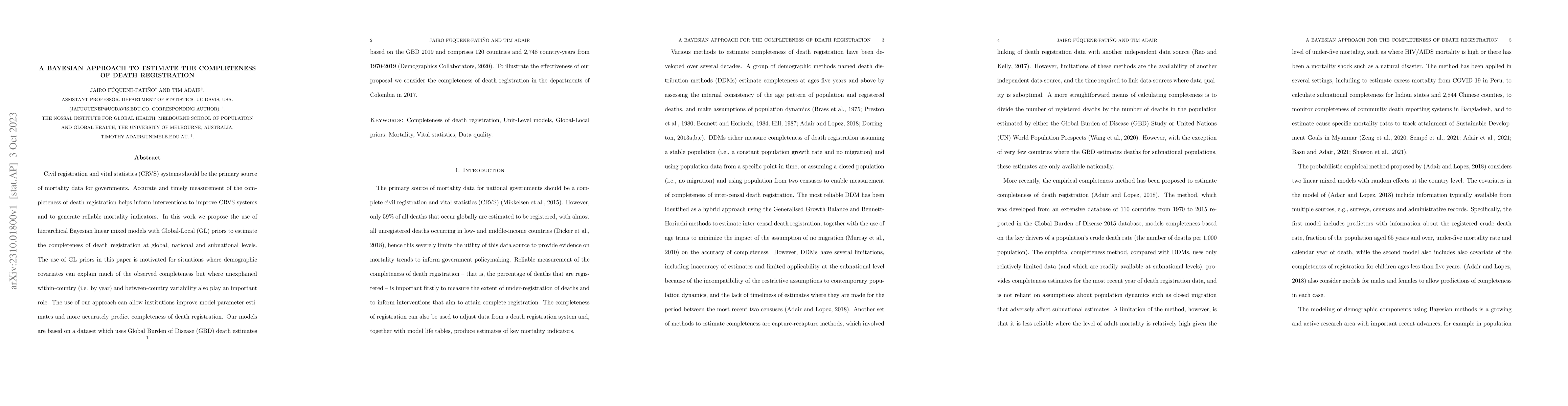 Thumbnail for A Bayesian approach to estimate the completeness of death registration