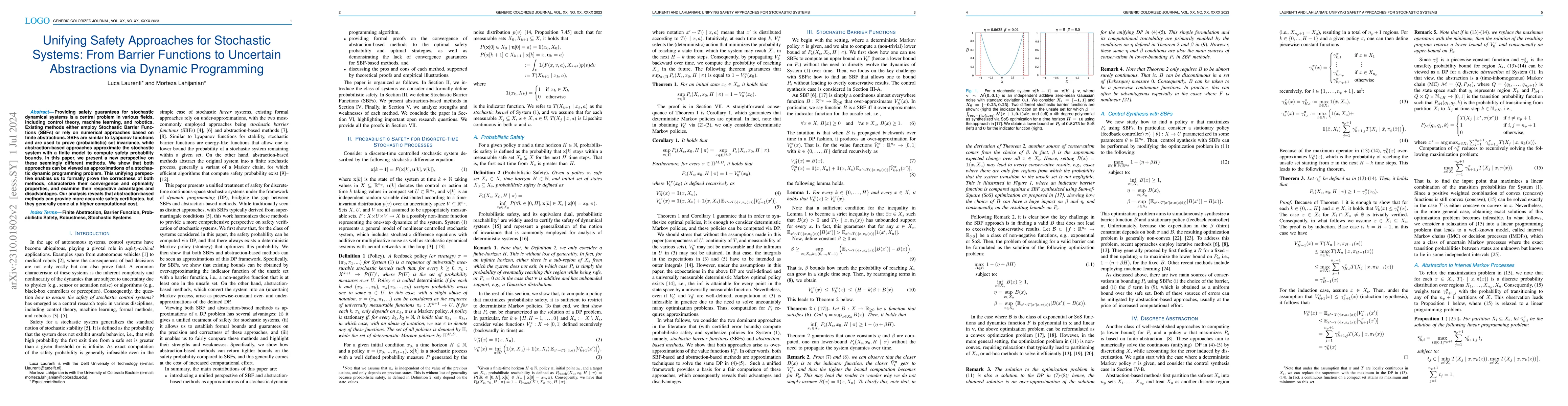 Thumbnail for Unifying Safety Approaches for Stochastic Systems: From Barrier
  Functions to Uncertain Abstractions via Dynamic Programming