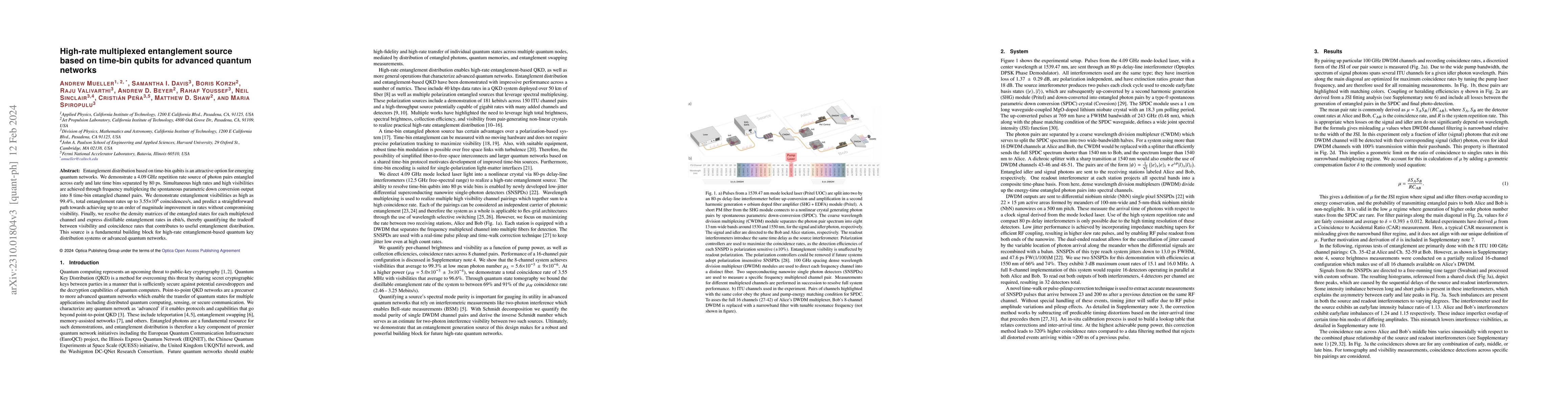 Thumbnail for High-rate multiplexed entanglement source based on time-bin qubits for
  advanced quantum networks