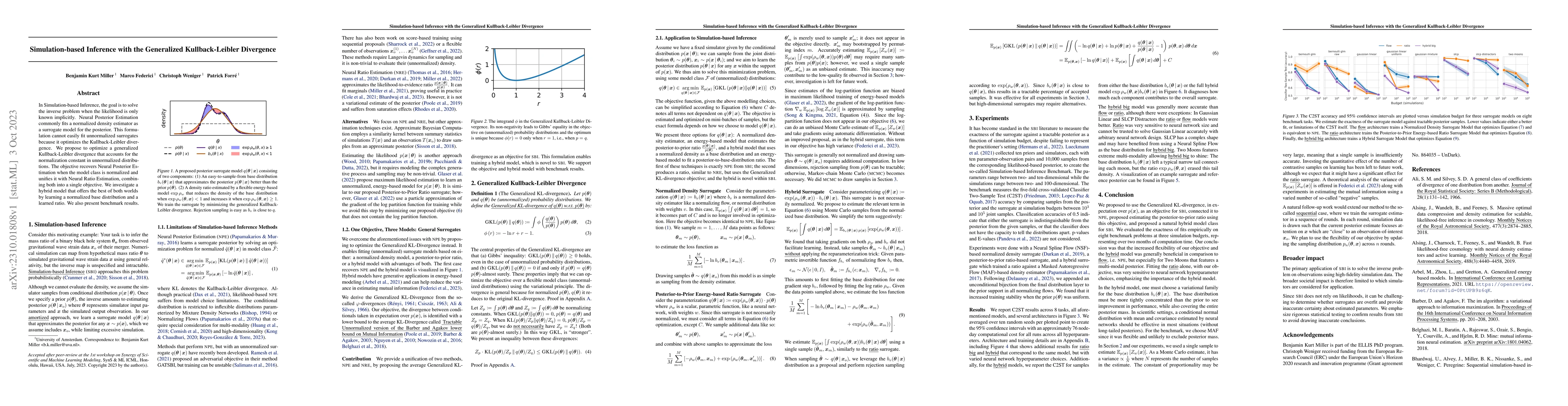 Thumbnail for Simulation-based Inference with the Generalized Kullback-Leibler
  Divergence