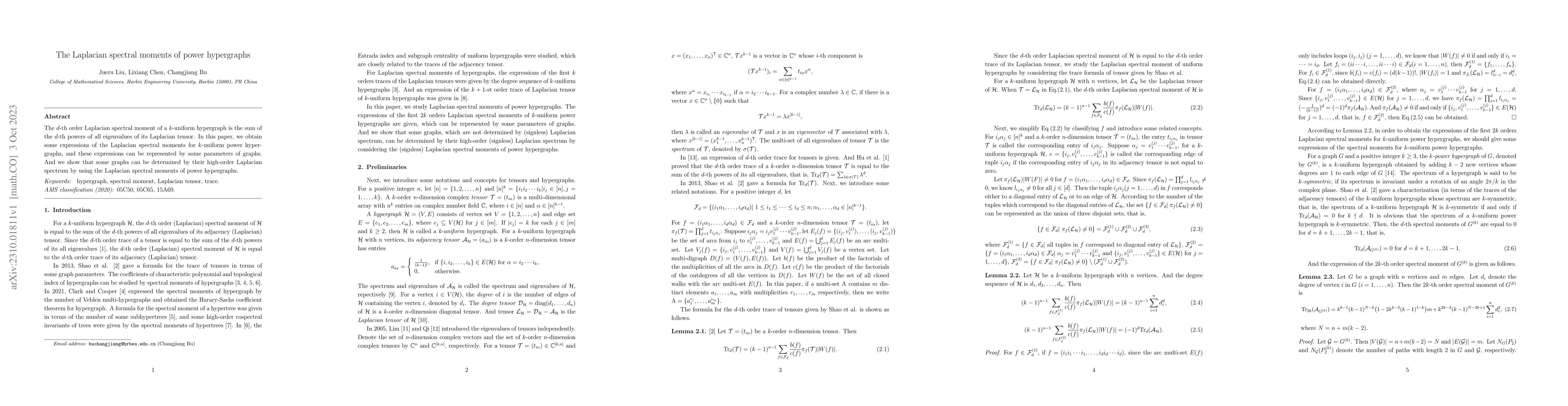 Thumbnail for The Laplacian spectral moments of power hypergraphs
