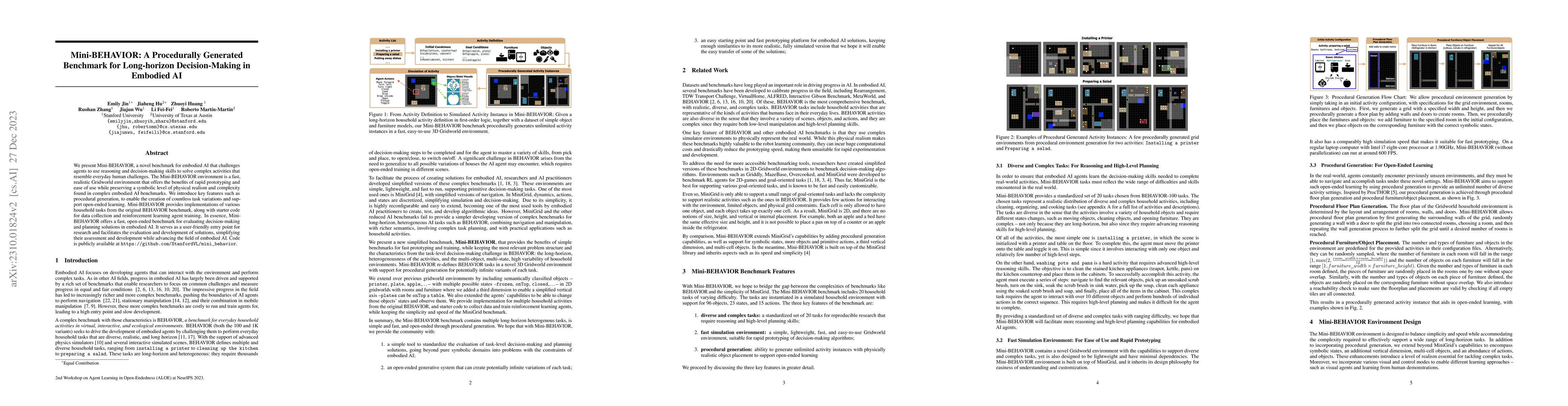 Thumbnail for Mini-BEHAVIOR: A Procedurally Generated Benchmark for Long-horizon
  Decision-Making in Embodied AI