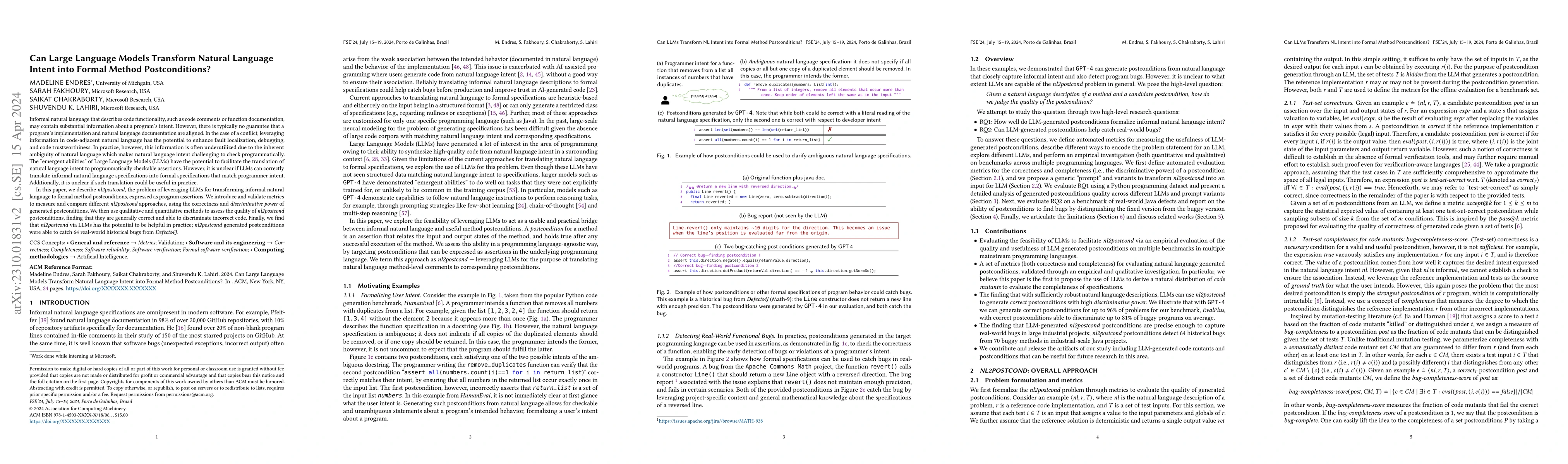 Thumbnail for Can Large Language Models Transform Natural Language Intent into Formal
  Method Postconditions?