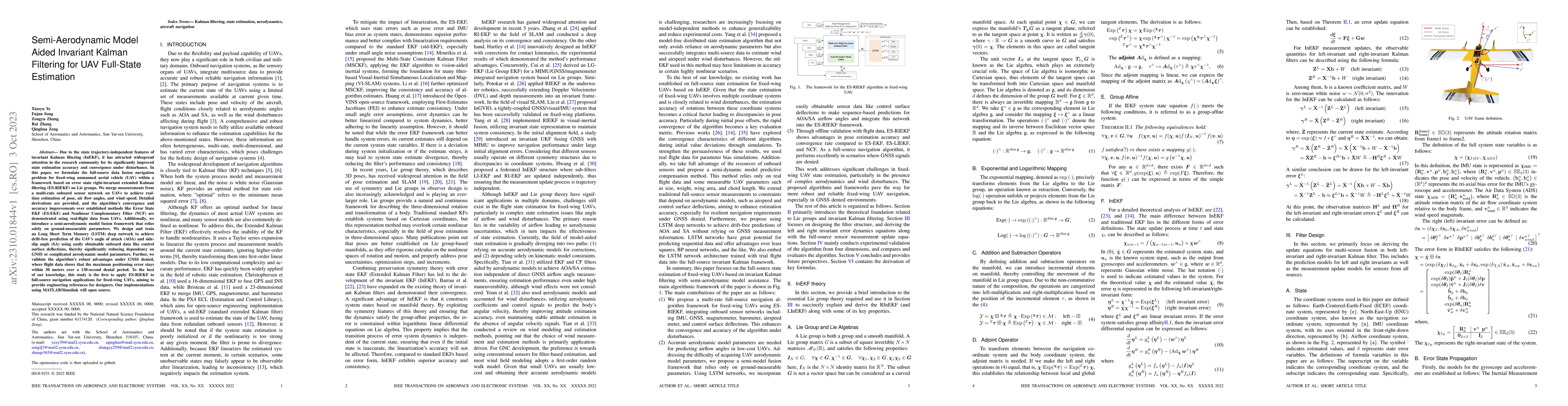 Thumbnail for Semi-Aerodynamic Model Aided Invariant Kalman Filtering for UAV
  Full-State Estimation
