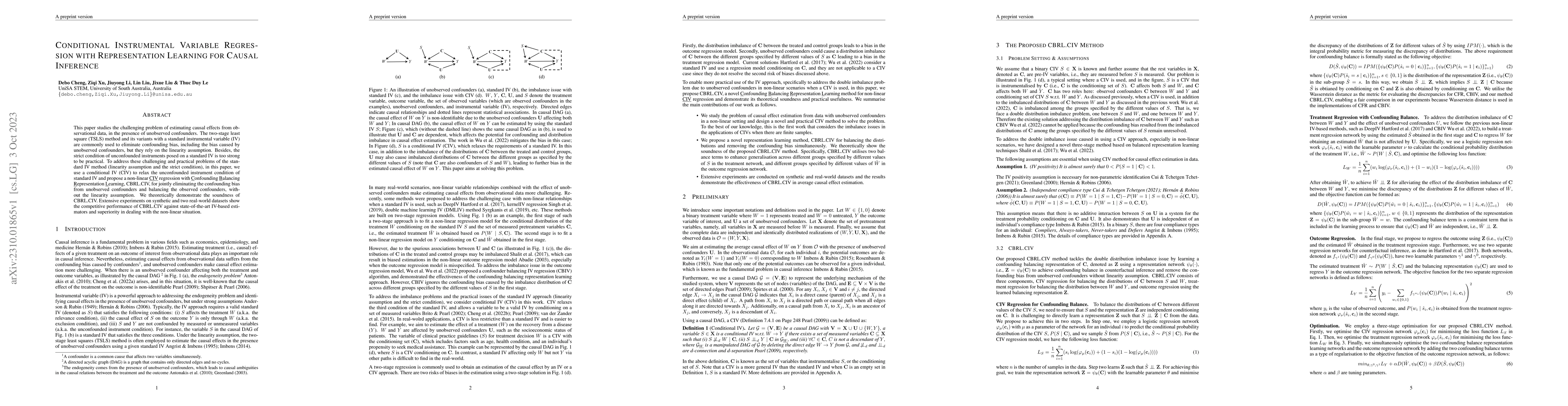Thumbnail for Conditional Instrumental Variable Regression with Representation
  Learning for Causal Inference