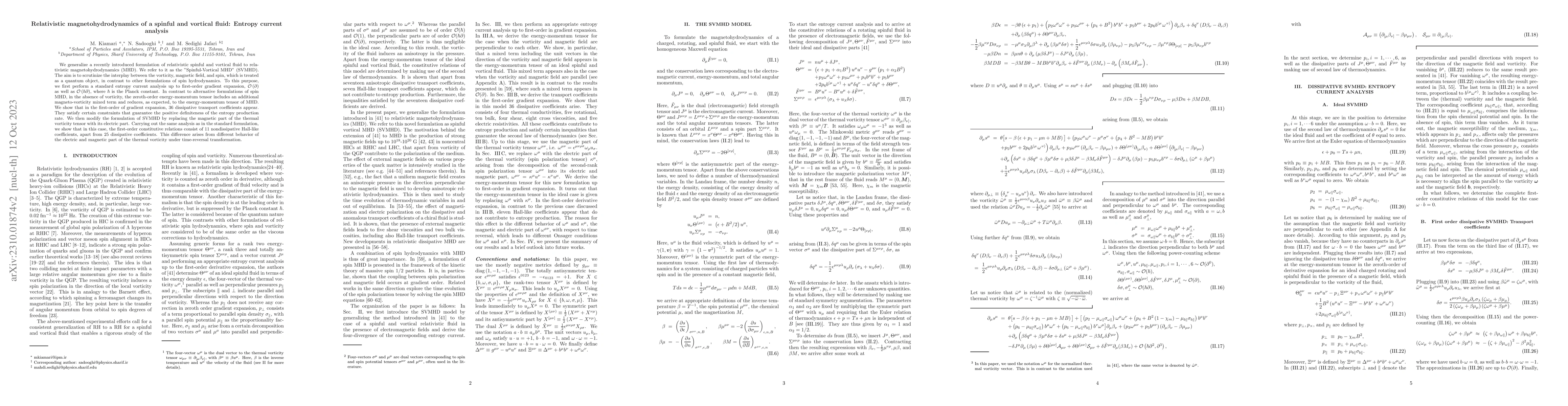 Thumbnail for Relativistic magnetohydrodynamics of a spinful and vortical fluid:
  Entropy current analysis