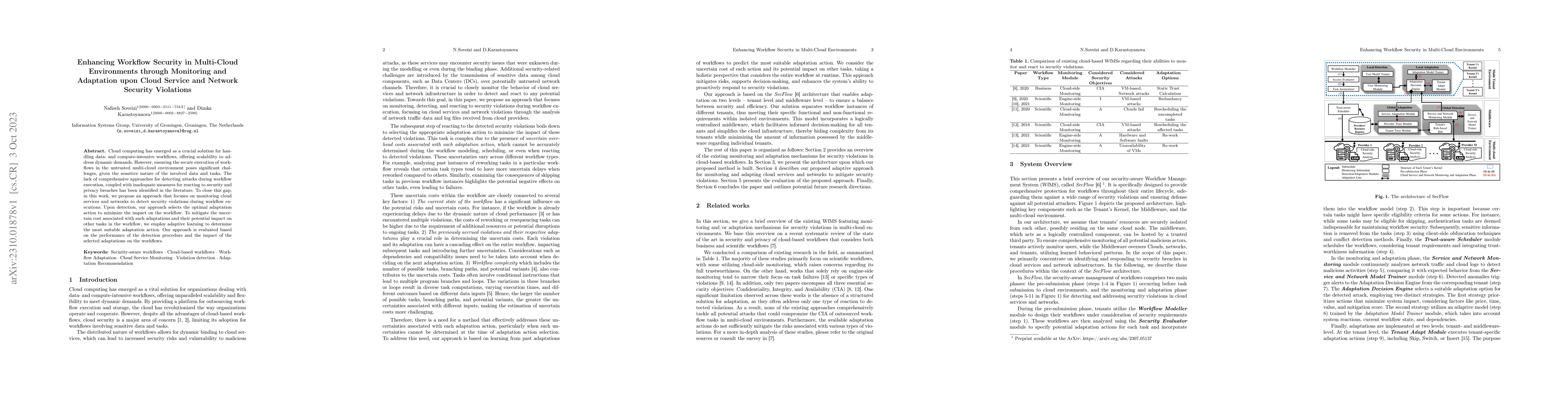 Thumbnail for Enhancing Workflow Security in Multi-Cloud Environments through
  Monitoring and Adaptation upon Cloud Service and Network Security Violations