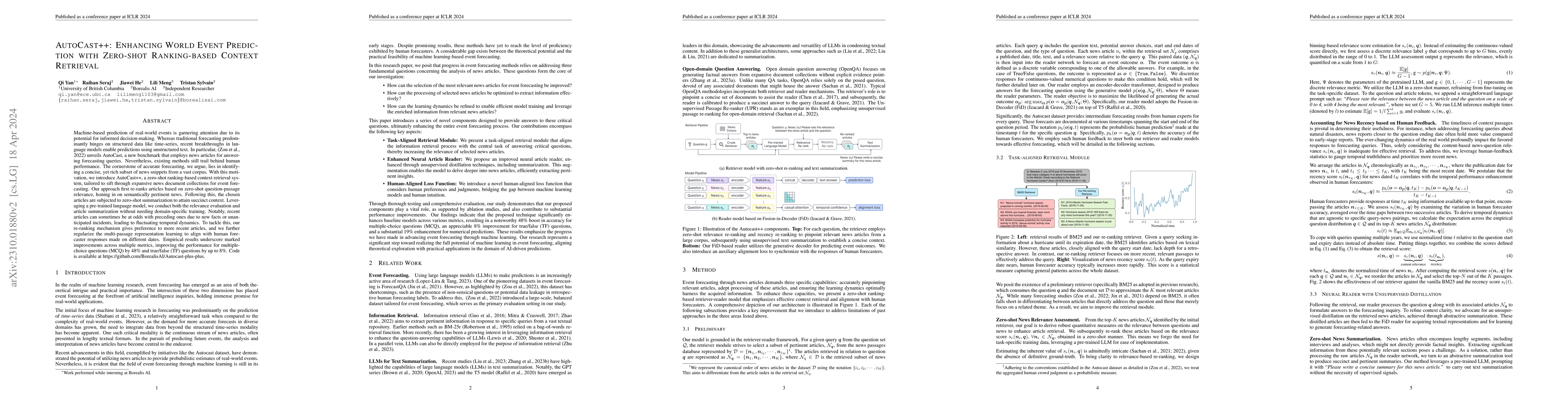 Thumbnail for AutoCast++: Enhancing World Event Prediction with Zero-shot
  Ranking-based Context Retrieval