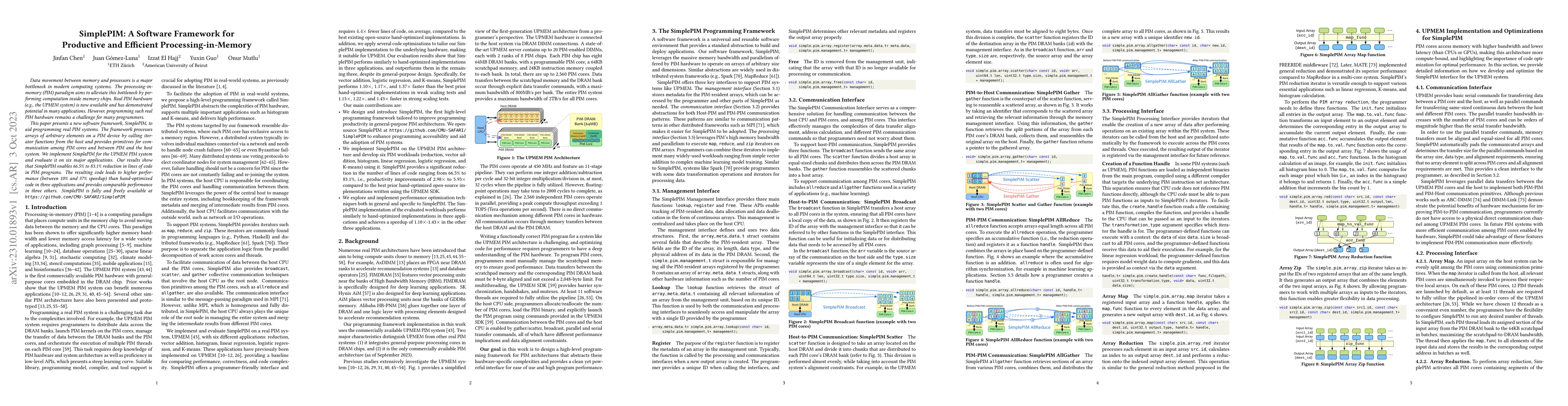 Thumbnail for SimplePIM: A Software Framework for Productive and Efficient
  Processing-in-Memory