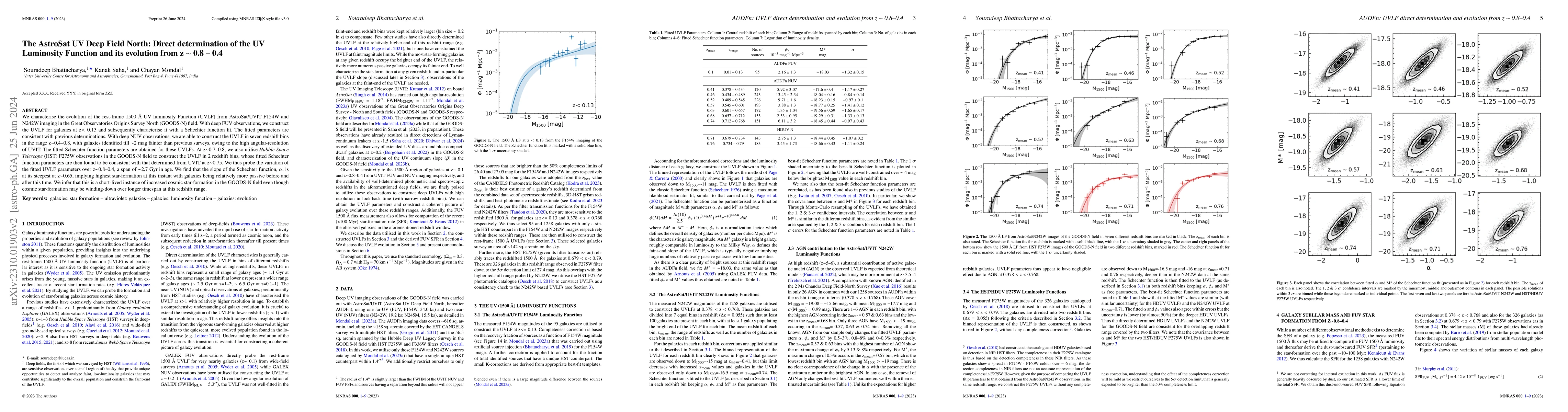 Thumbnail for The AstroSat UV Deep Field North: Direct determination of the UV
  Luminosity Function and its evolution from z~0.8-0.4