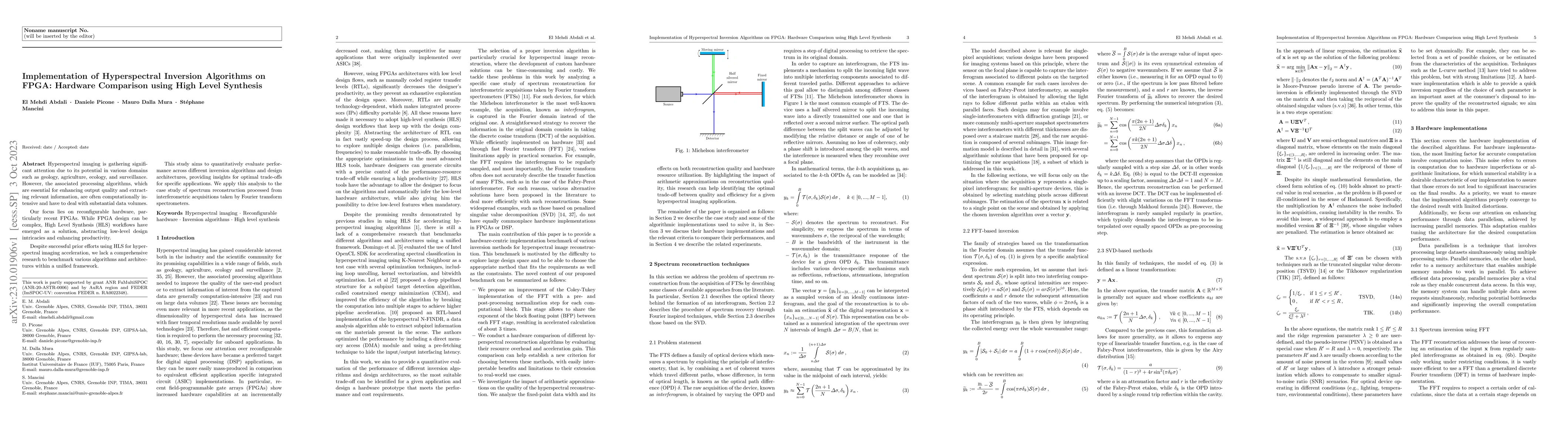 Thumbnail for Implementation of hyperspectral inversion algorithms on FPGA: Hardware
  comparison using High Level Synthesis