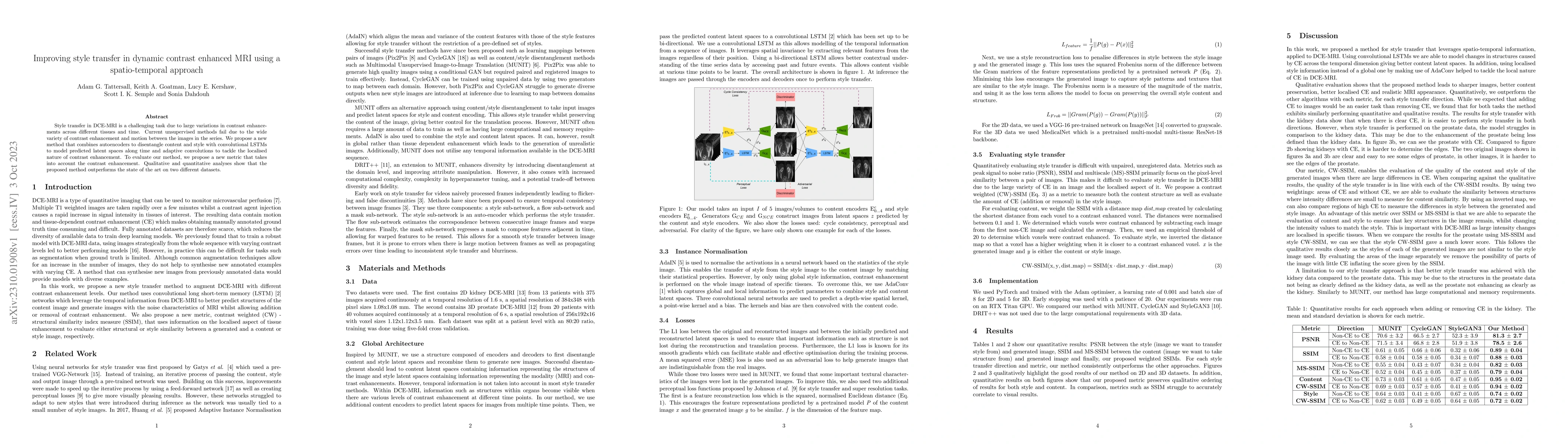 Thumbnail for Improving style transfer in dynamic contrast enhanced MRI using a
  spatio-temporal approach