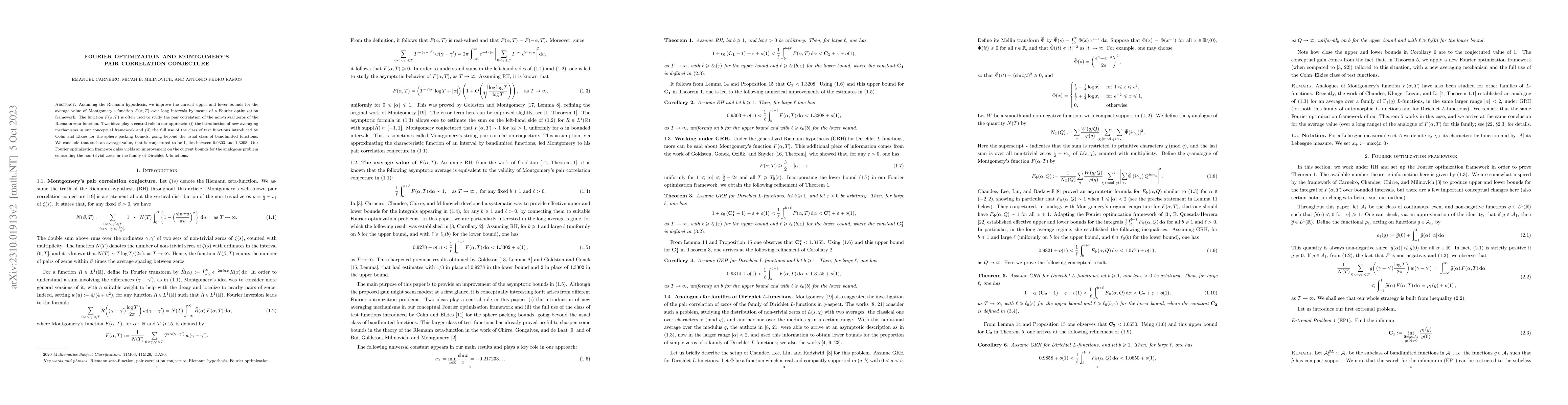 Thumbnail for Fourier optimization and Montgomery's pair correlation conjecture