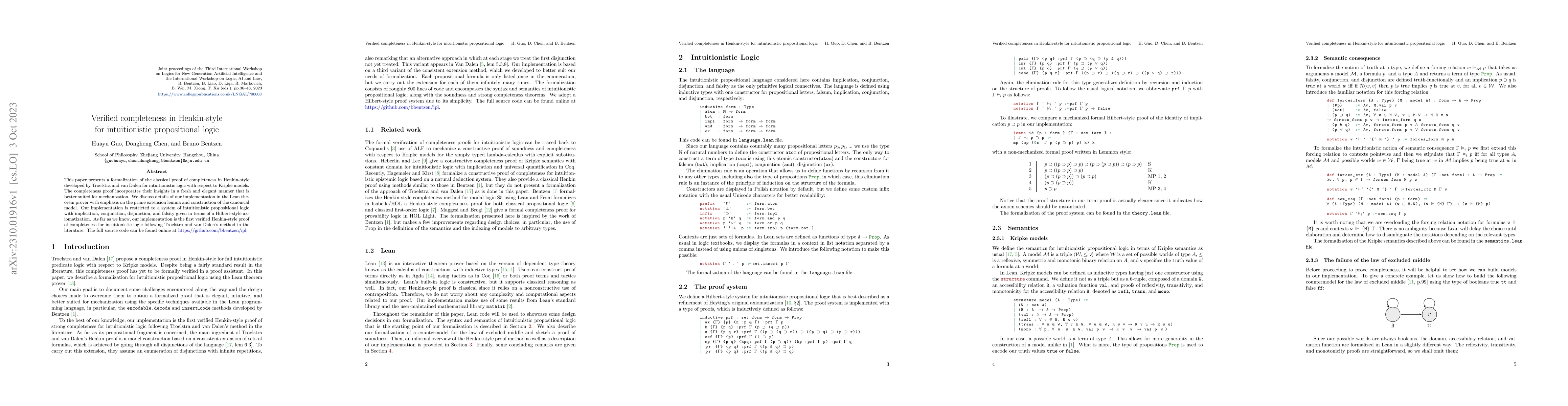 Thumbnail for Verified completeness in Henkin-style for intuitionistic propositional
  logic