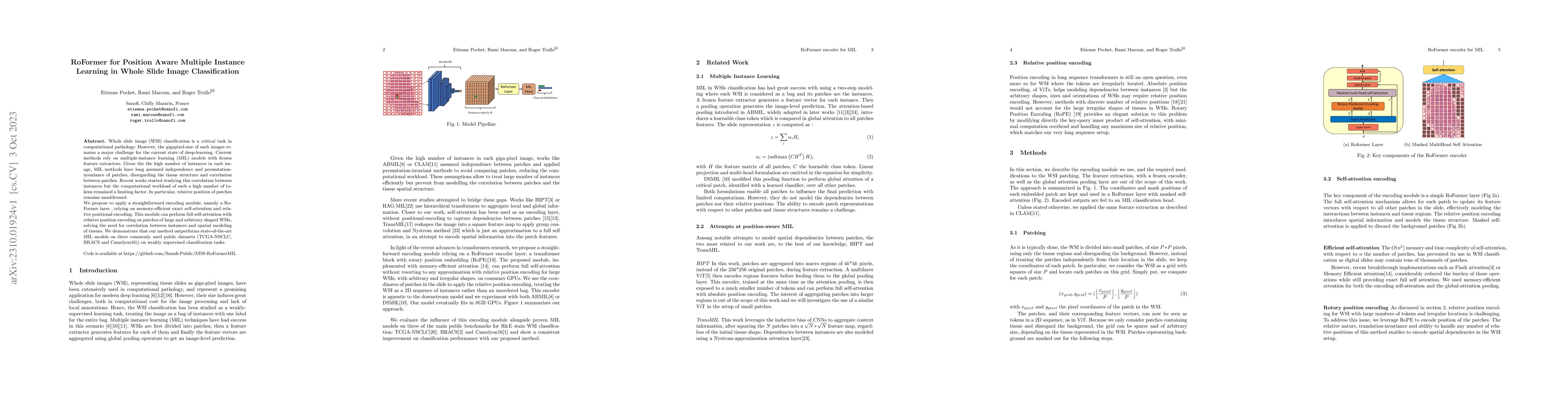 Thumbnail for RoFormer for Position Aware Multiple Instance Learning in Whole Slide
  Image Classification