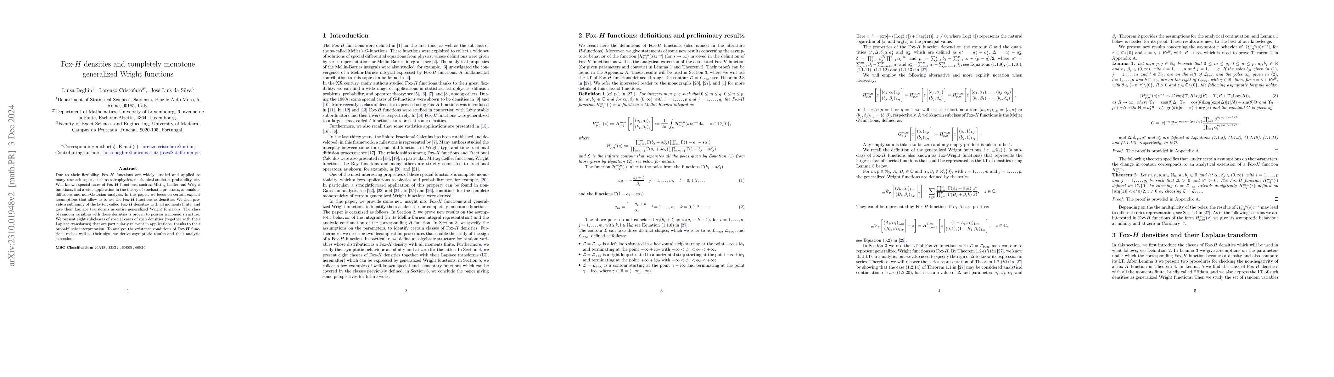Thumbnail for Fox-H densities and completely monotone generalized Wright functions