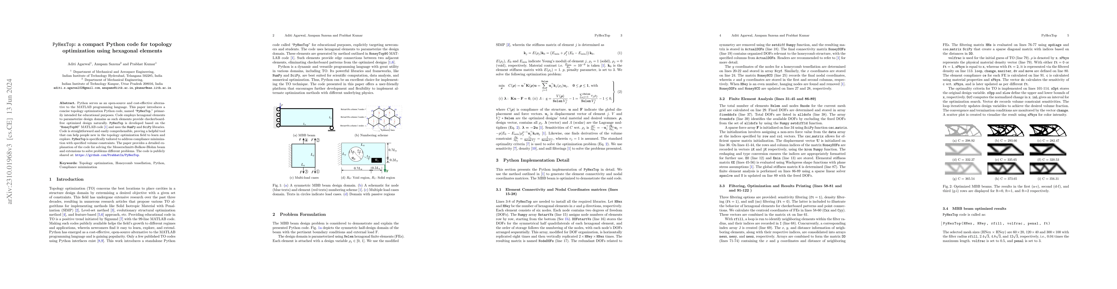 Thumbnail for PyHexTop: a compact Python code for topology optimization using
  hexagonal elements