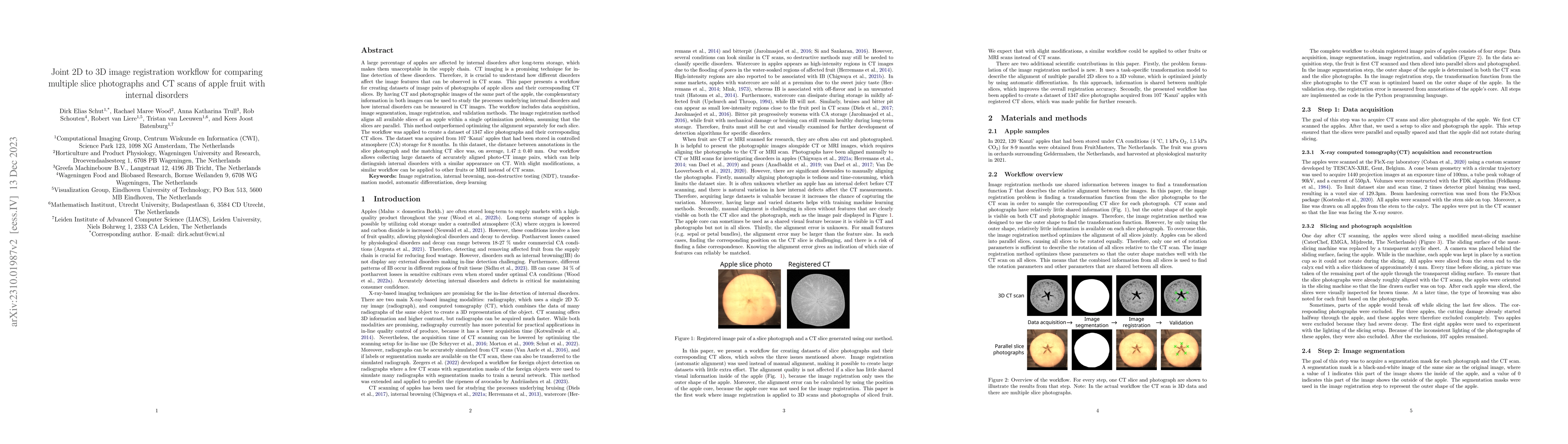 Thumbnail for Joint 2D to 3D image registration workflow for comparing multiple slice
  photographs and CT scans of apple fruit with internal disorders