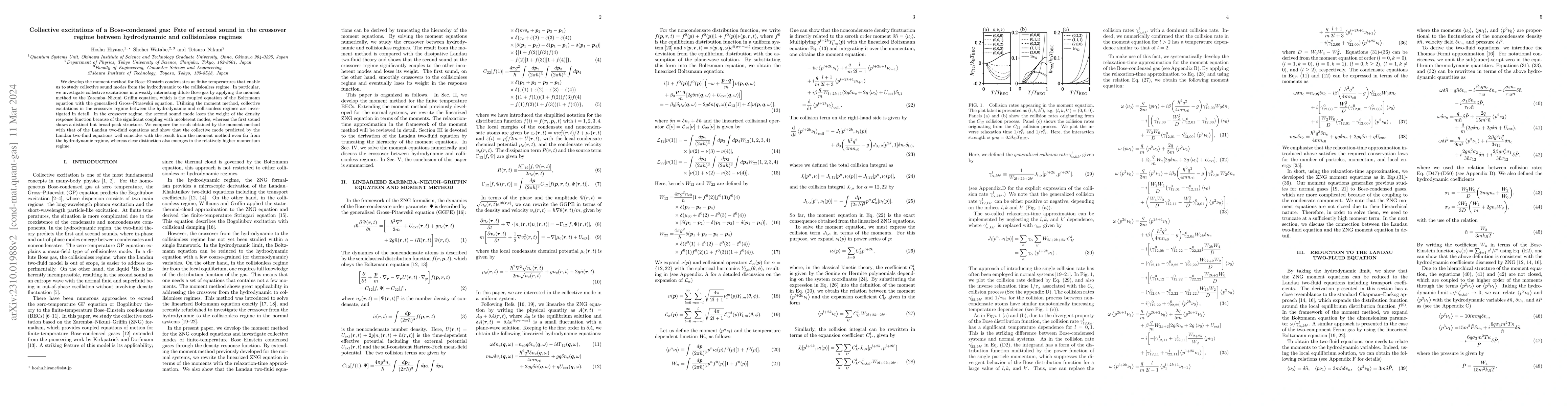 Thumbnail for Collective excitations of a Bose-condensed gas: Fate of second sound in
  the crossover regime between hydrodynamic and collisionless regimes