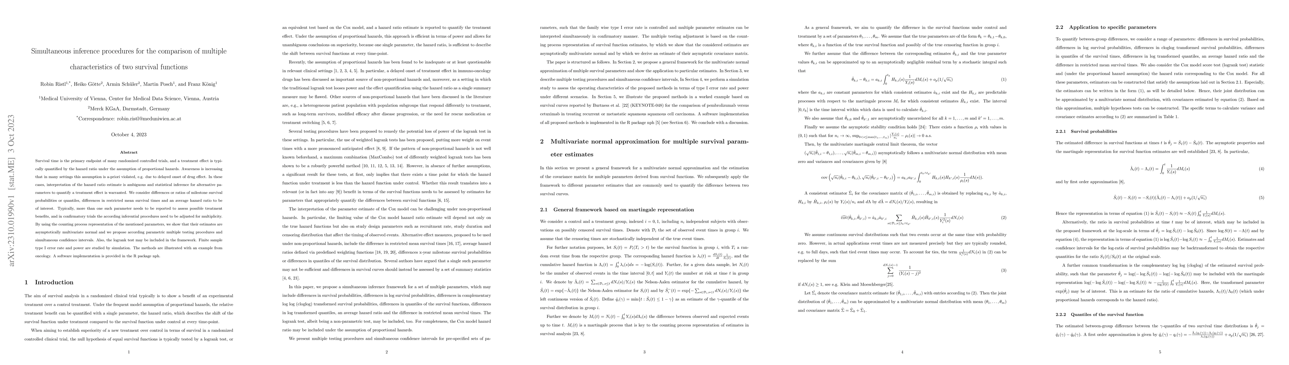 Thumbnail for Simultaneous inference procedures for the comparison of multiple
  characteristics of two survival functions