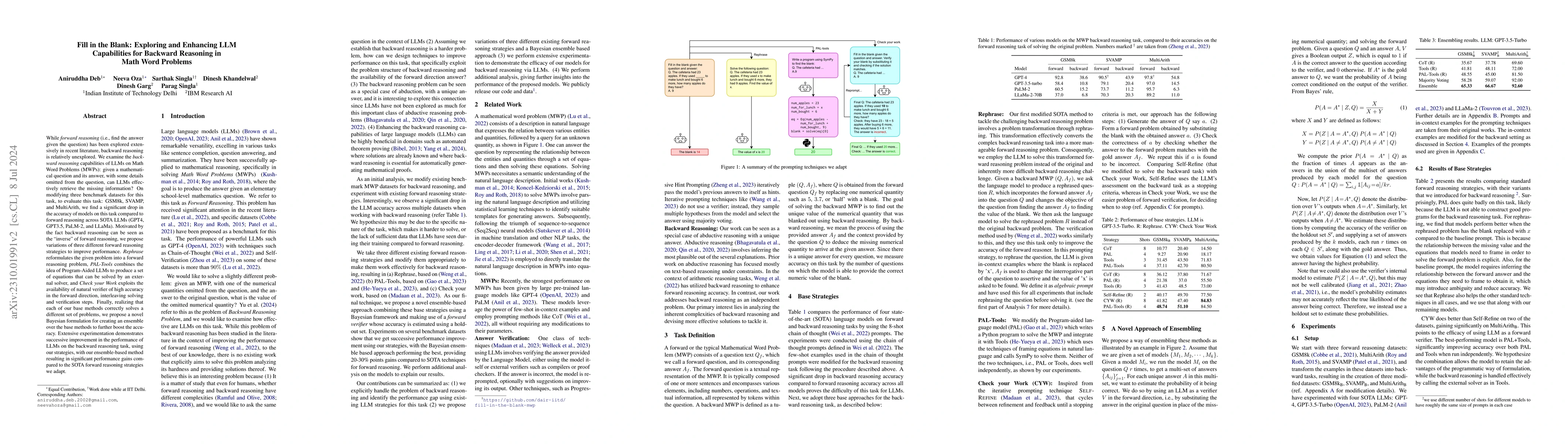 Thumbnail for Fill in the Blank: Exploring and Enhancing LLM Capabilities for Backward
  Reasoning in Math Word Problems