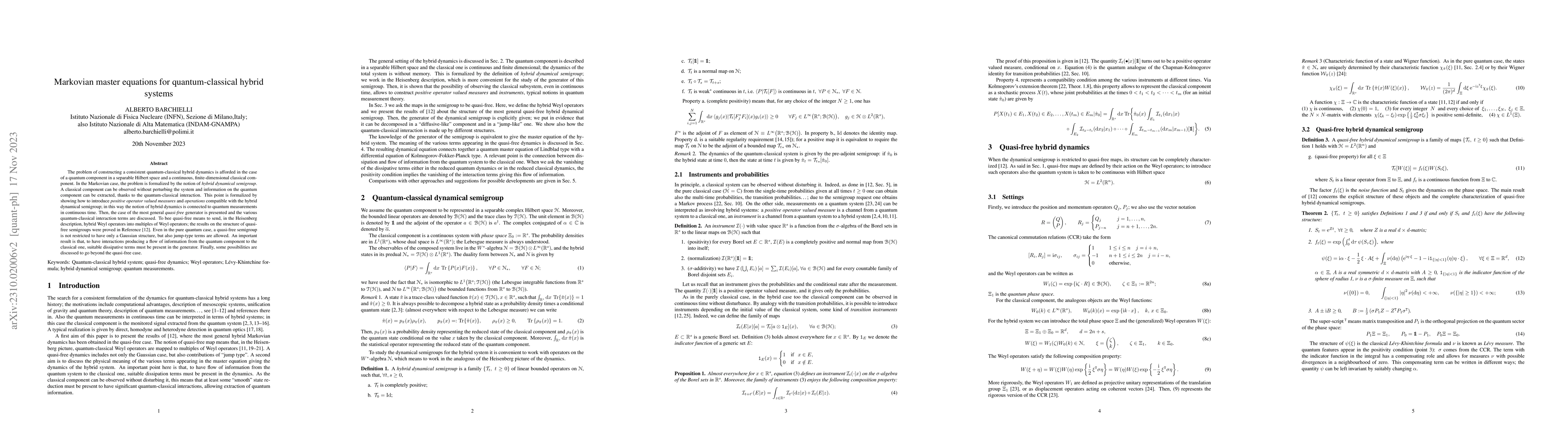 Thumbnail for Markovian master equations for quantum-classical hybrid systems