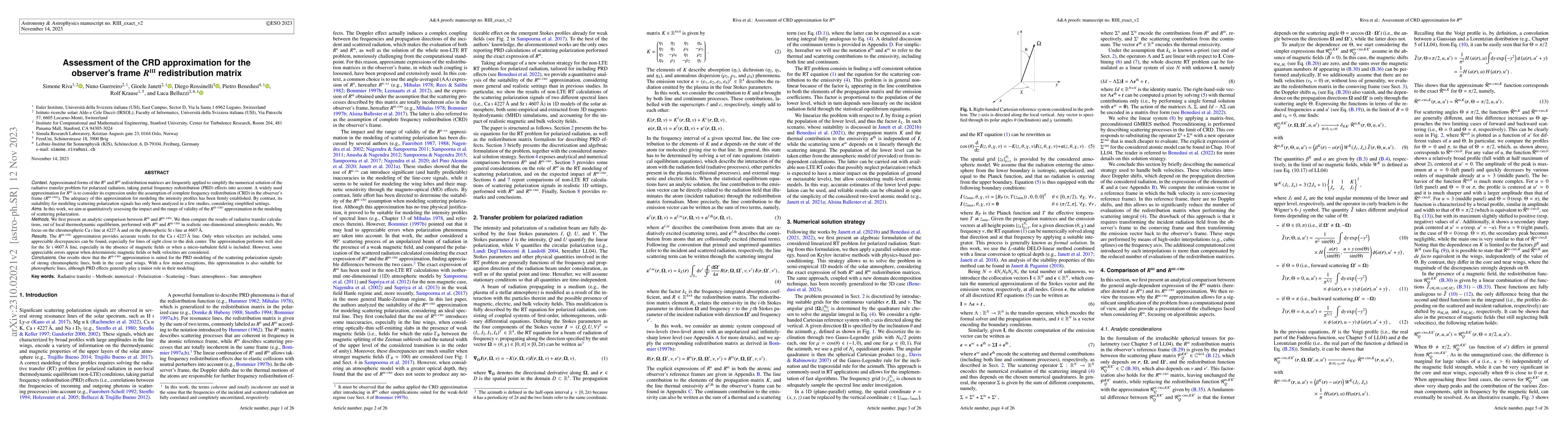 Thumbnail for Assessment of the CRD approximation for the observer's frame RIII
  redistribution matrix