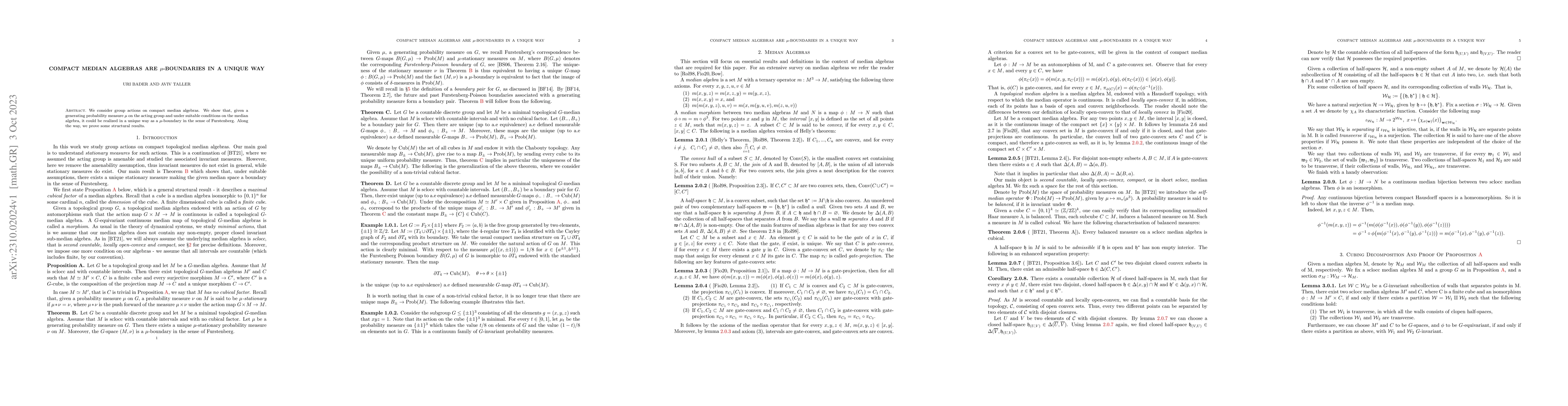 Thumbnail for Compact Median Algebras are $\mu$-Boundaries in a unique way