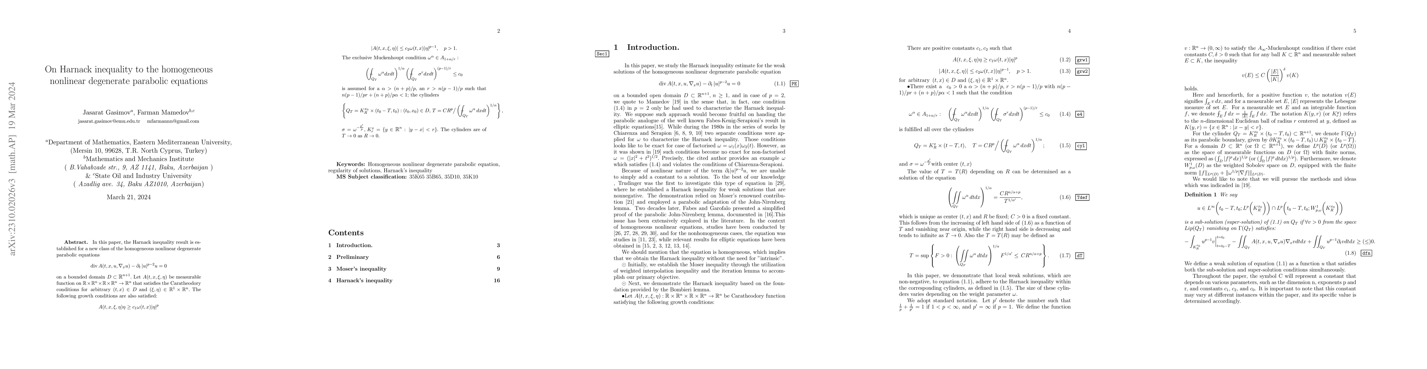 Thumbnail for On Harnack inequality to the homogeneous nonlinear degenerate parabolic
  equations
