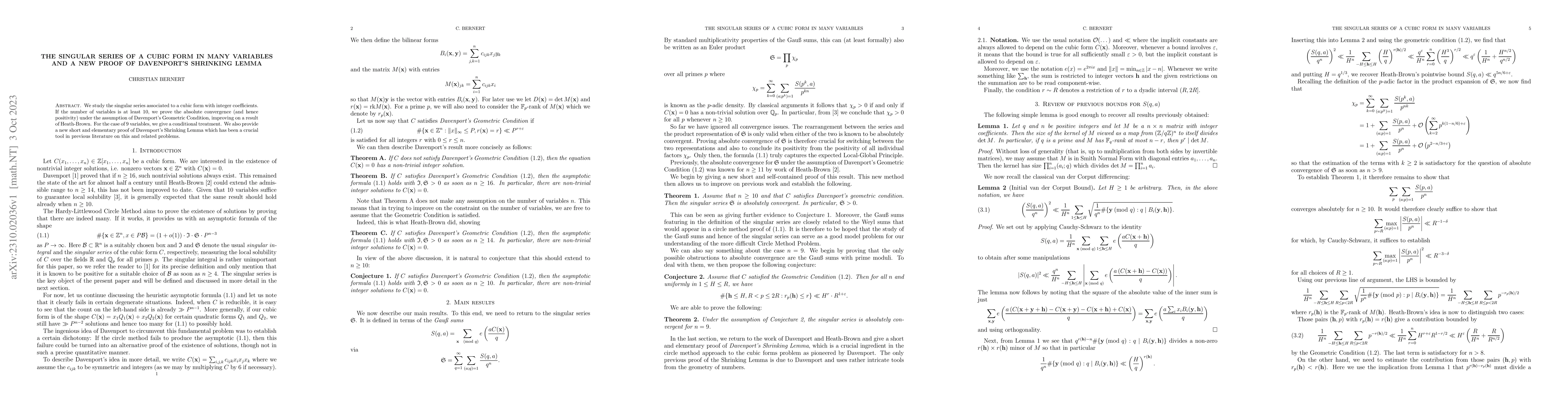 Thumbnail for The singular series of a cubic form in many variables and a new proof of
  Davenport's Shrinking Lemma