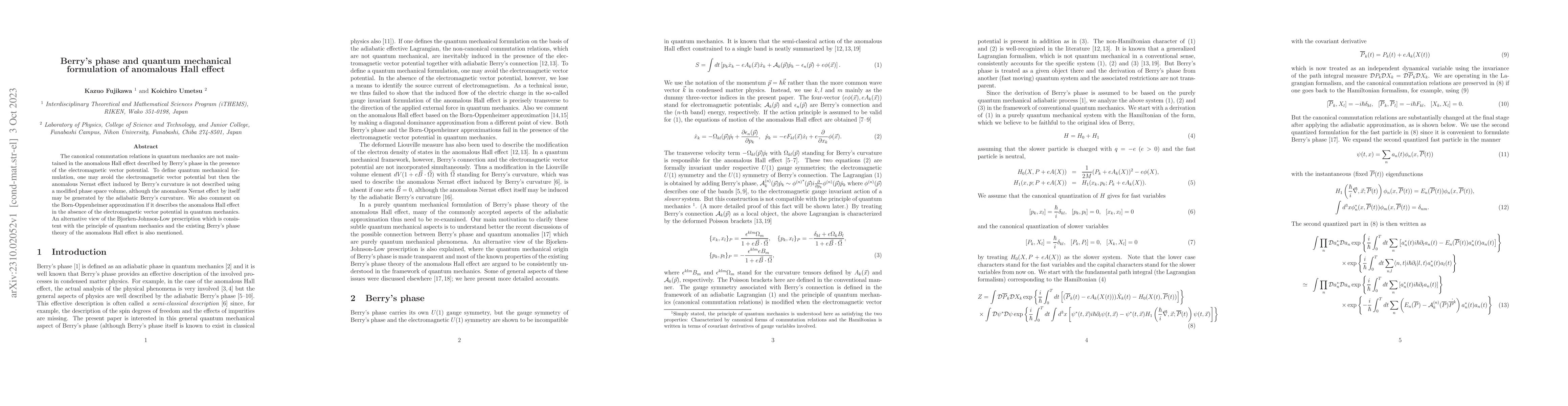 Thumbnail for Berry's phase and quantum mechanical formulation of anomalous Hall
  effect