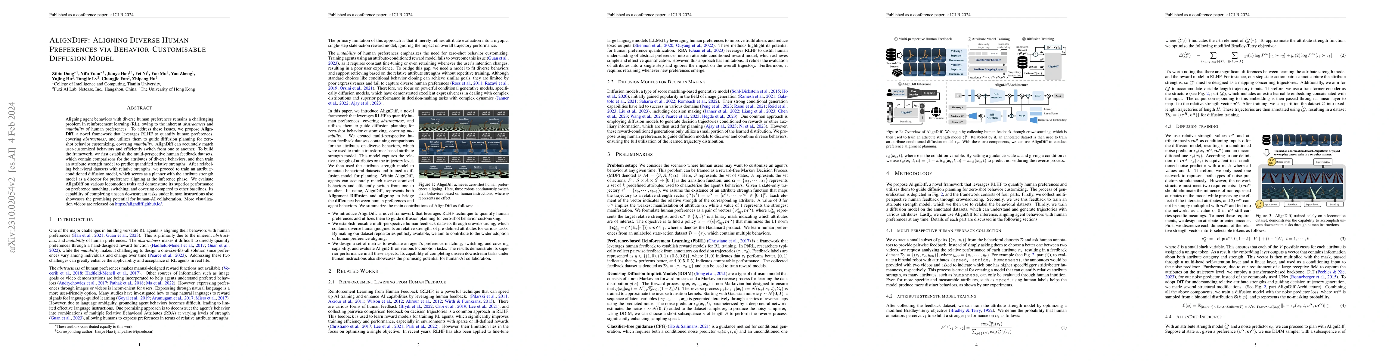 Thumbnail for AlignDiff: Aligning Diverse Human Preferences via Behavior-Customisable
  Diffusion Model