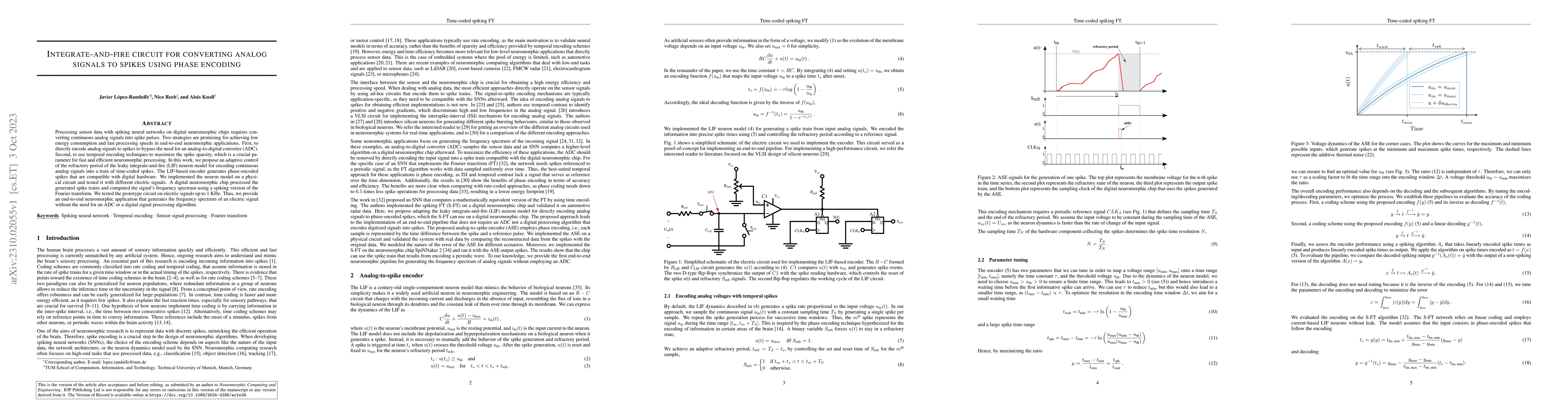 Thumbnail for Integrate-and-fire circuit for converting analog signals to spikes using
  phase encoding