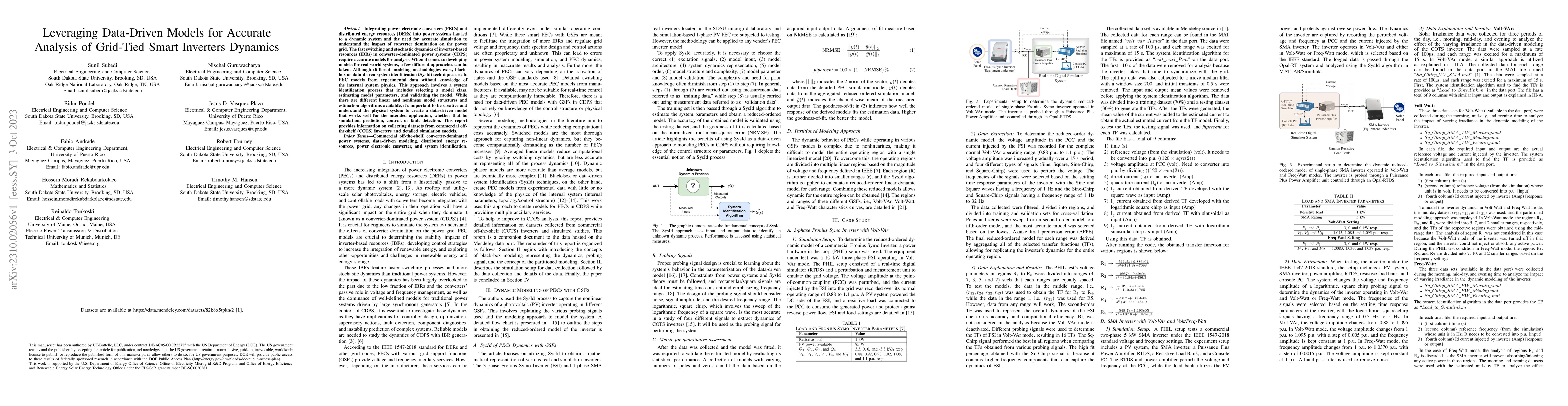 Thumbnail for Leveraging Data-Driven Models for Accurate Analysis of Grid-Tied Smart
  Inverters Dynamics