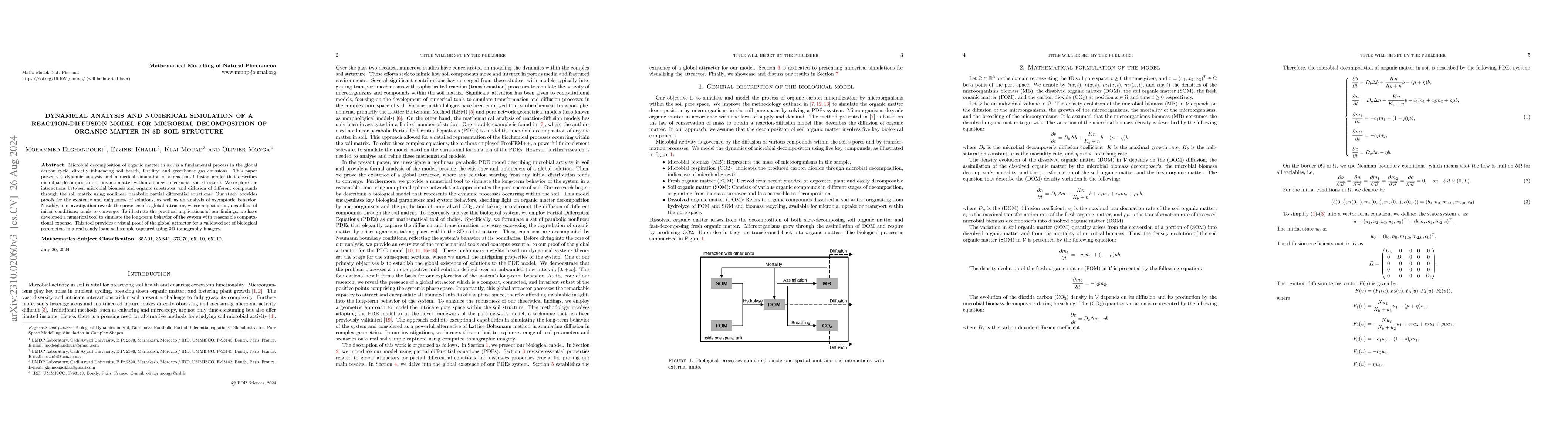 Thumbnail for Global Attractor for a Reaction-Diffusion Model Arising in Biological
  Dynamic in 3D Soil Structure