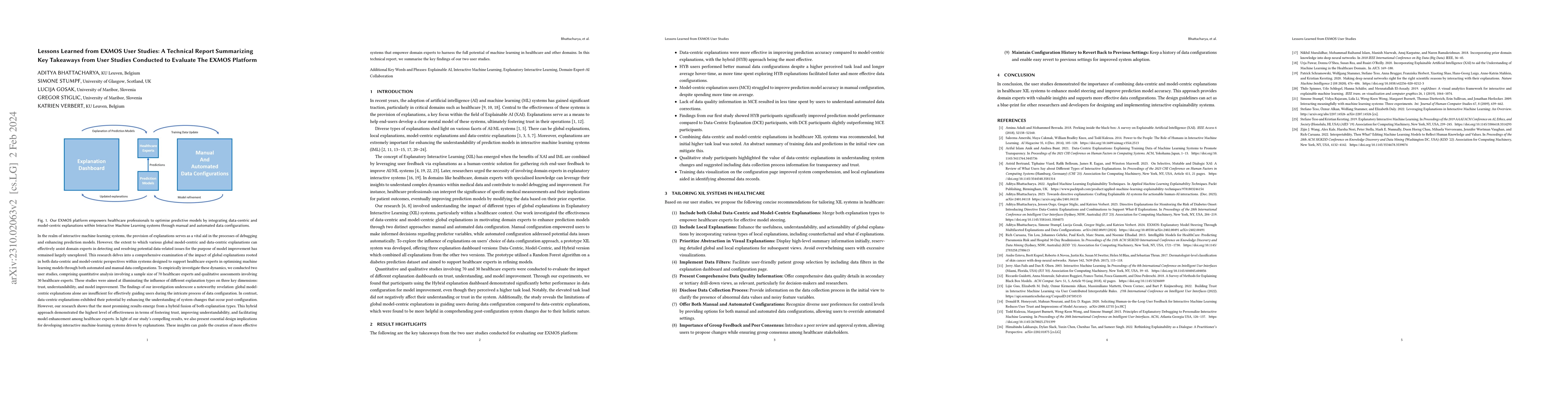 Thumbnail for Lessons Learned from EXMOS User Studies: A Technical Report Summarizing
  Key Takeaways from User Studies Conducted to Evaluate The EXMOS Platform